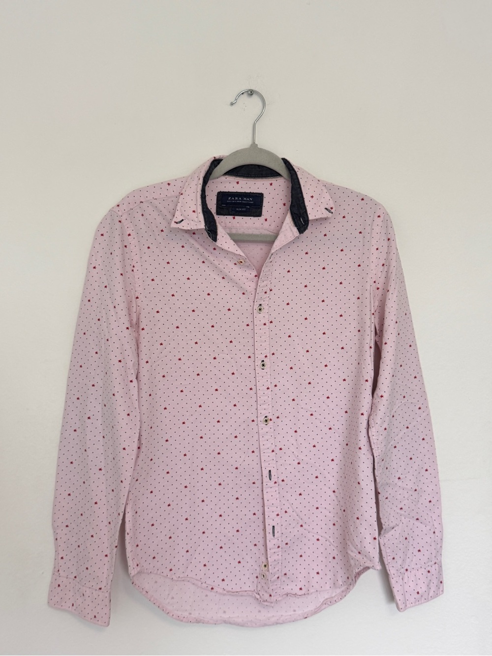 Zara Light Pink Shirt with Red Micro Dots